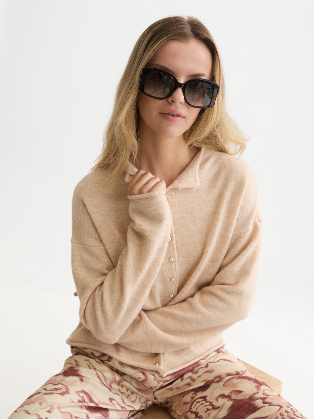 Fuzzy Funnel-Neck Cardigan