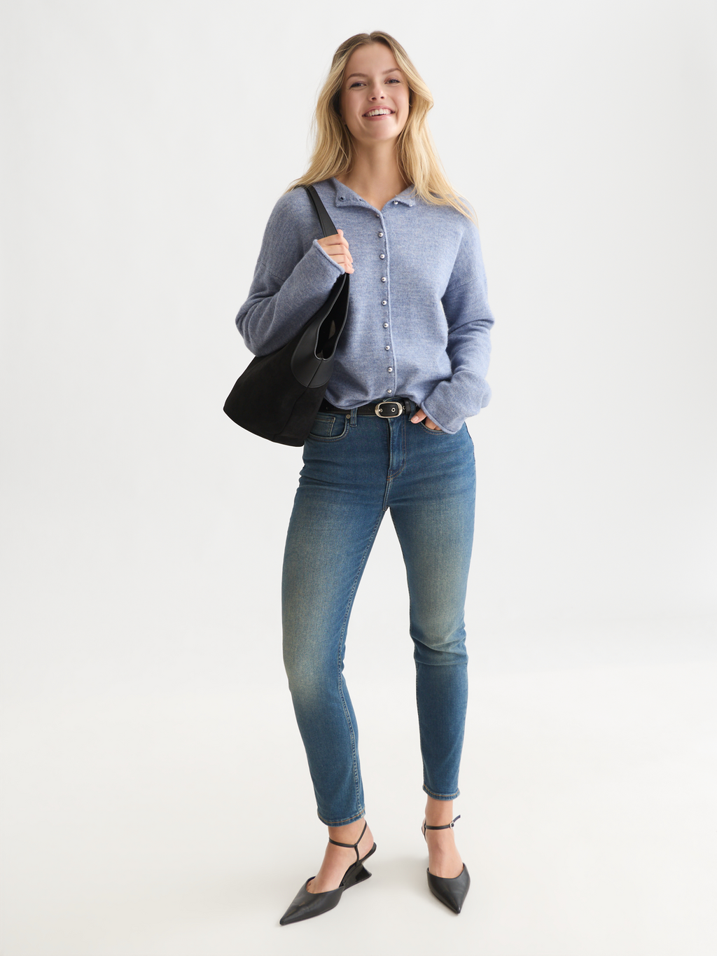 Fuzzy Wool-Alpaca Blend Relaxed Cardigan