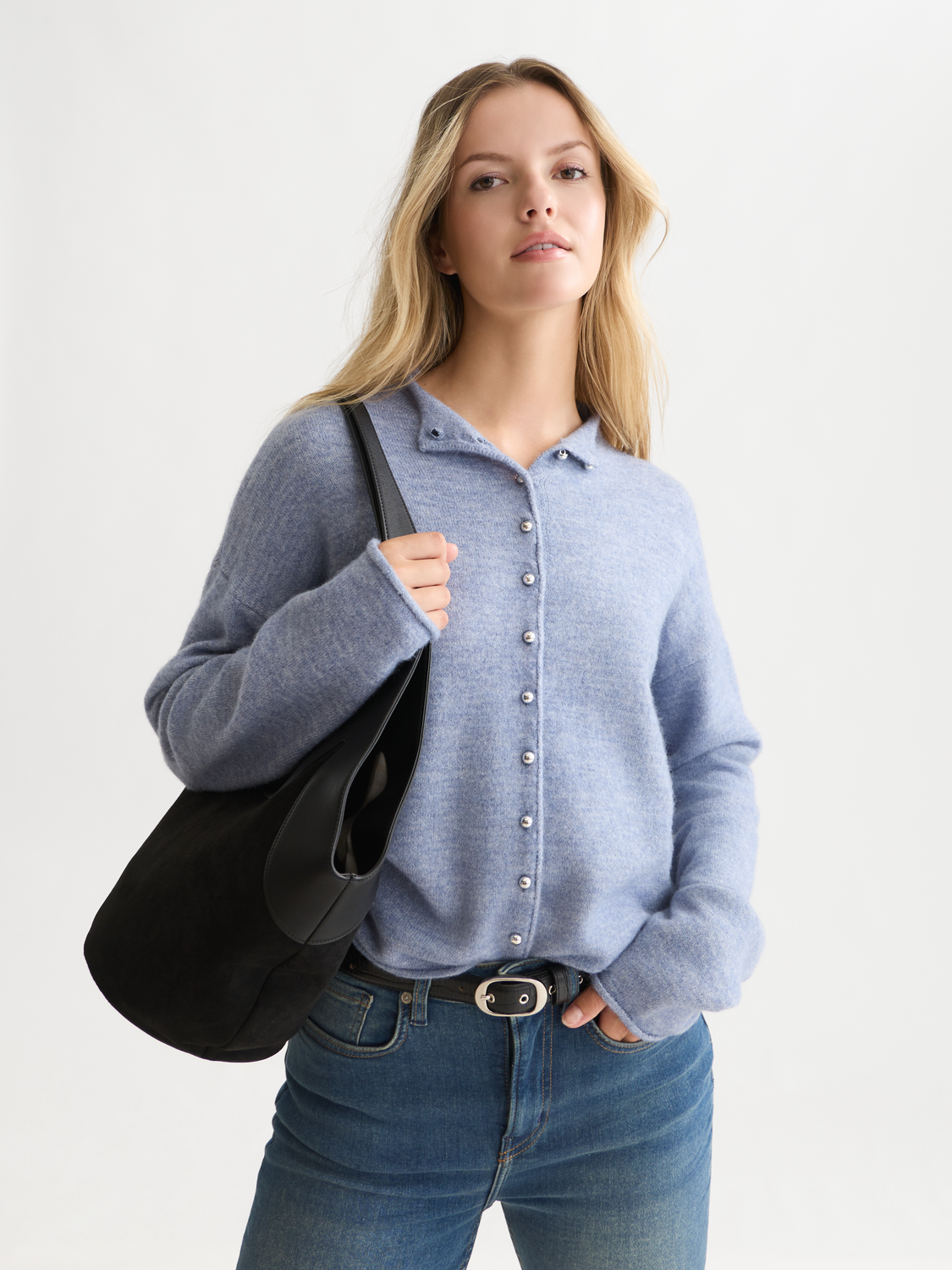 Fuzzy Wool-Alpaca Blend Relaxed Cardigan