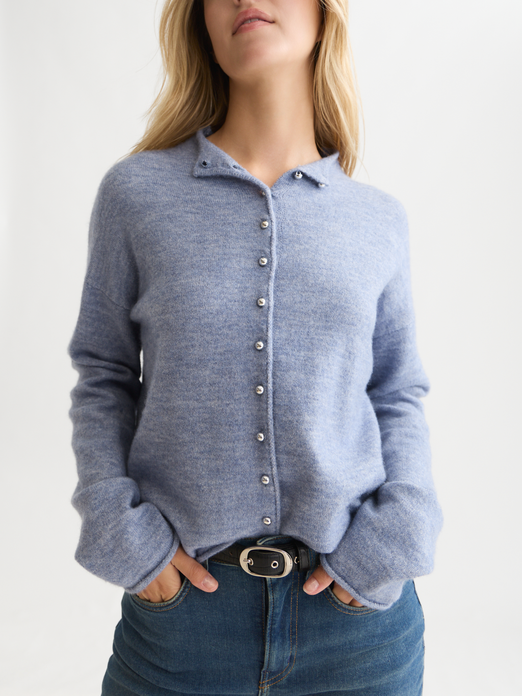 Fuzzy Wool-Alpaca Blend Relaxed Cardigan