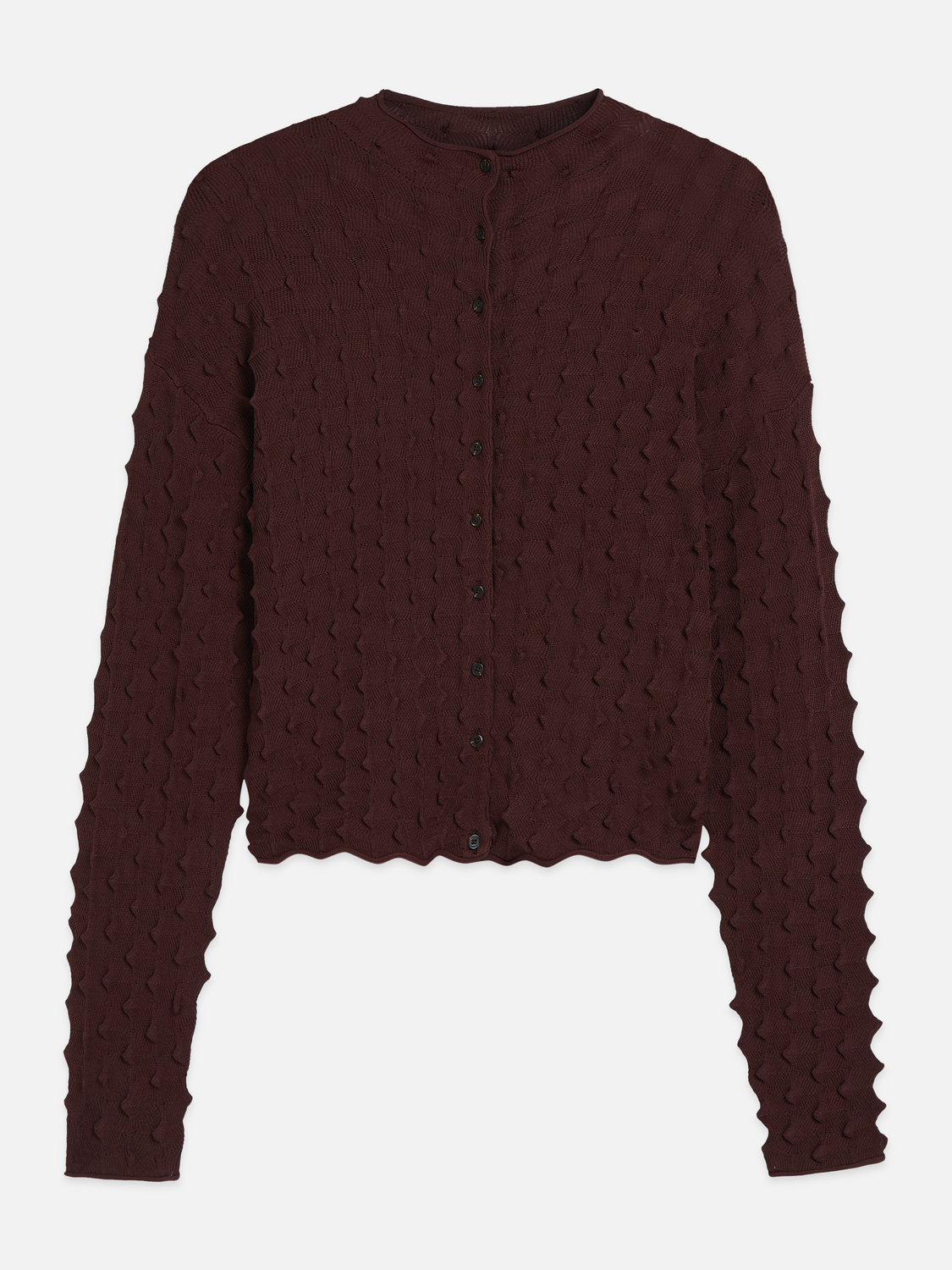 Textured Stitch Funnel-Neck Cardigan