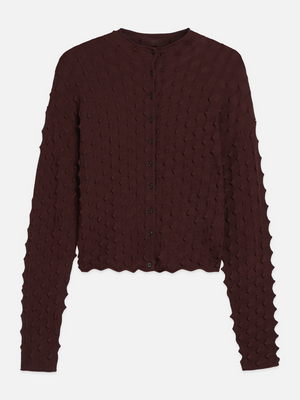 Textured Stitch Funnel-Neck Cardigan