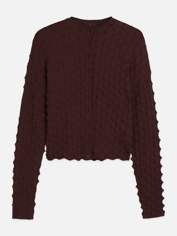 Textured Stitch Funnel-Neck Cardigan