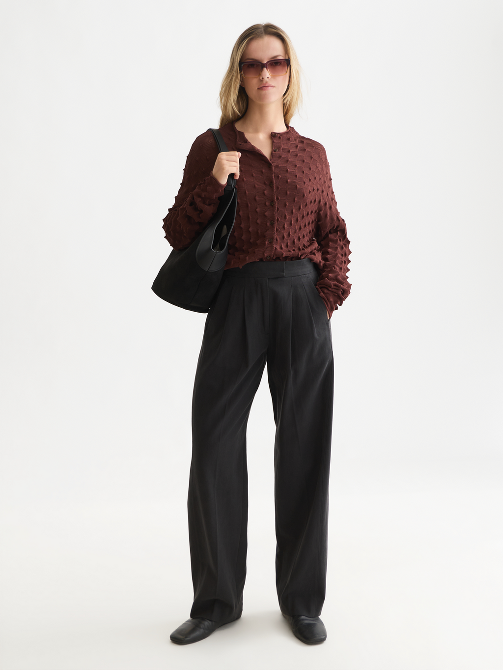 Textured Stitch Funnel-Neck Cardigan