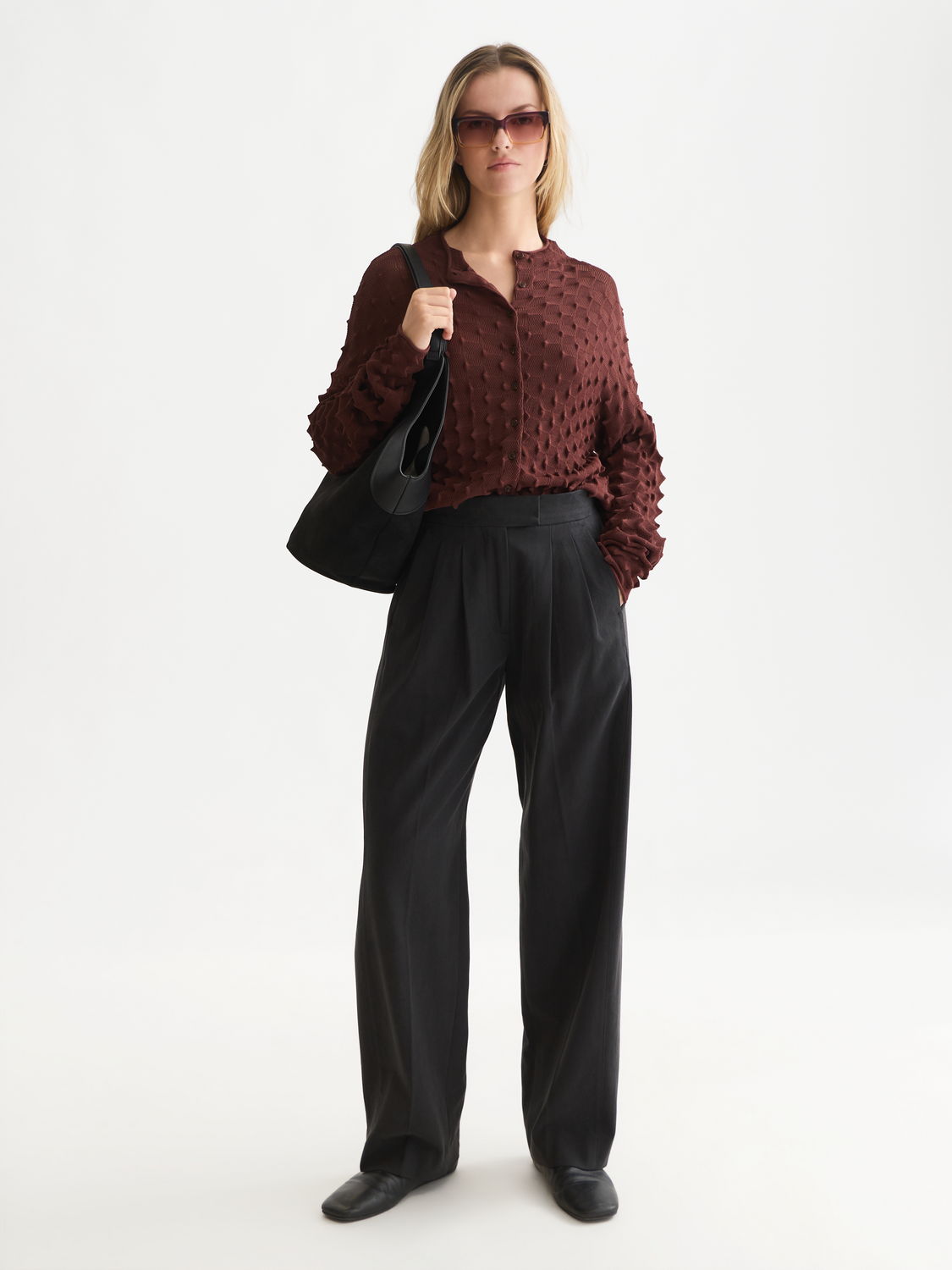 Textured Stitch Funnel-Neck Cardigan