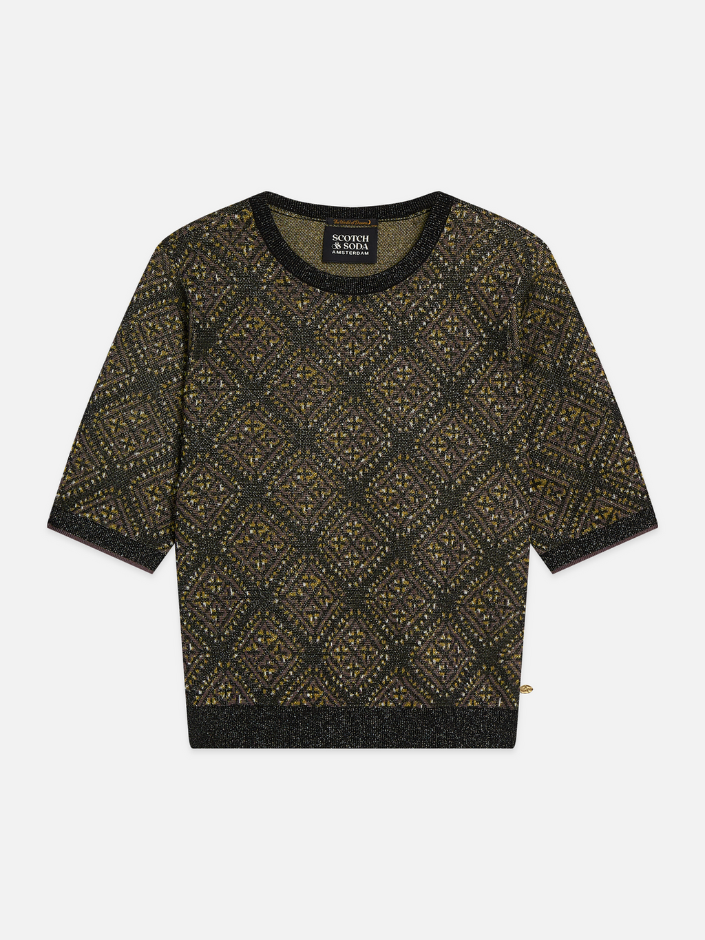 Short-Sleeve Jacquard Knit Pullover