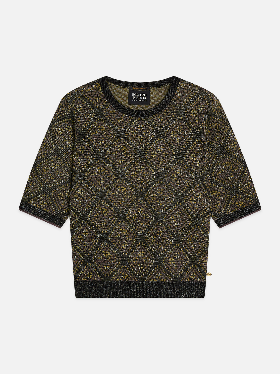 Short-Sleeve Jacquard Knit Pullover