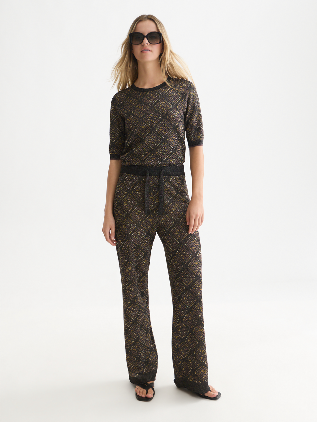 Short-Sleeve Jacquard Knit Pullover