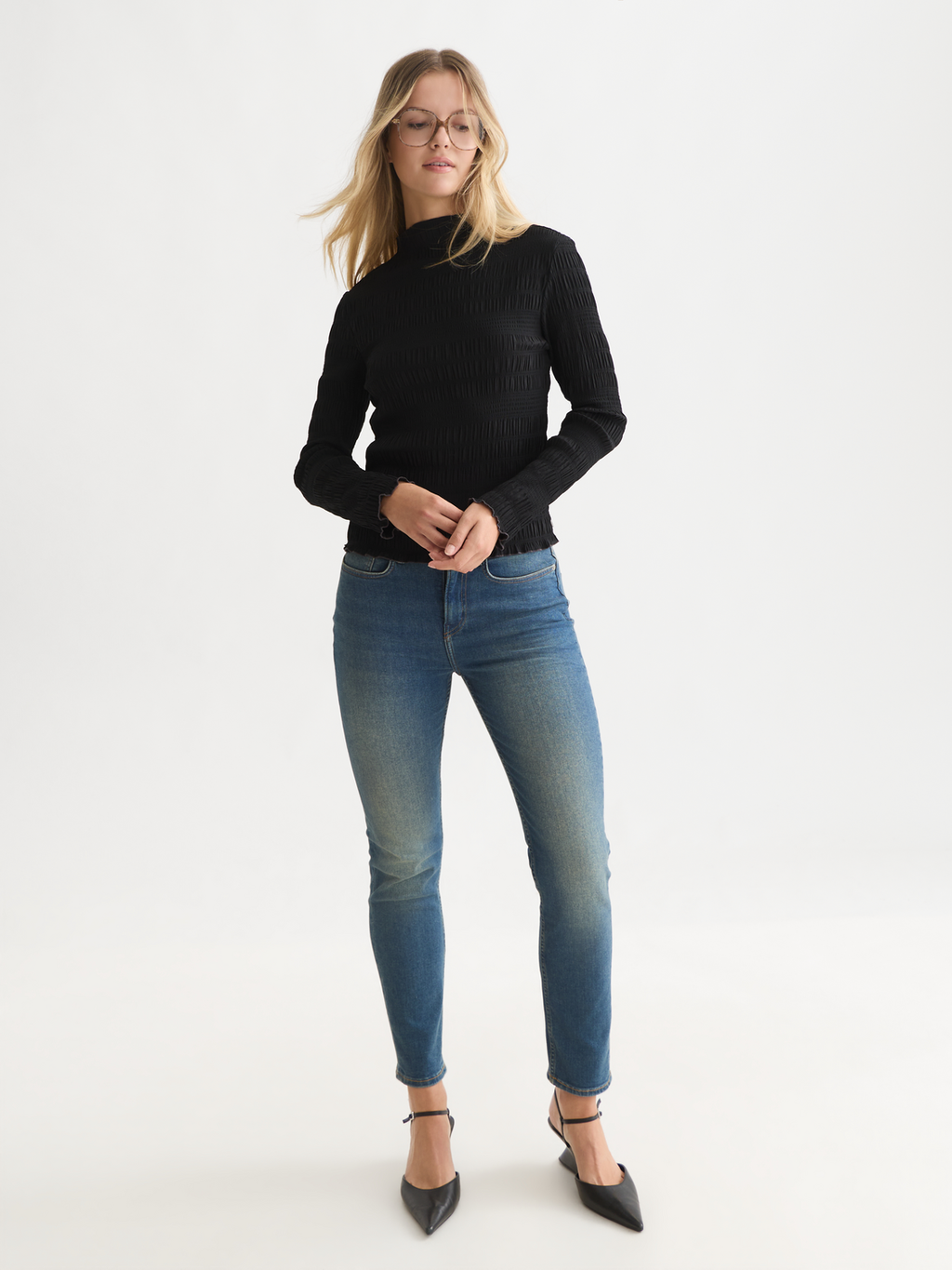 Smocked Long-Sleeve Top