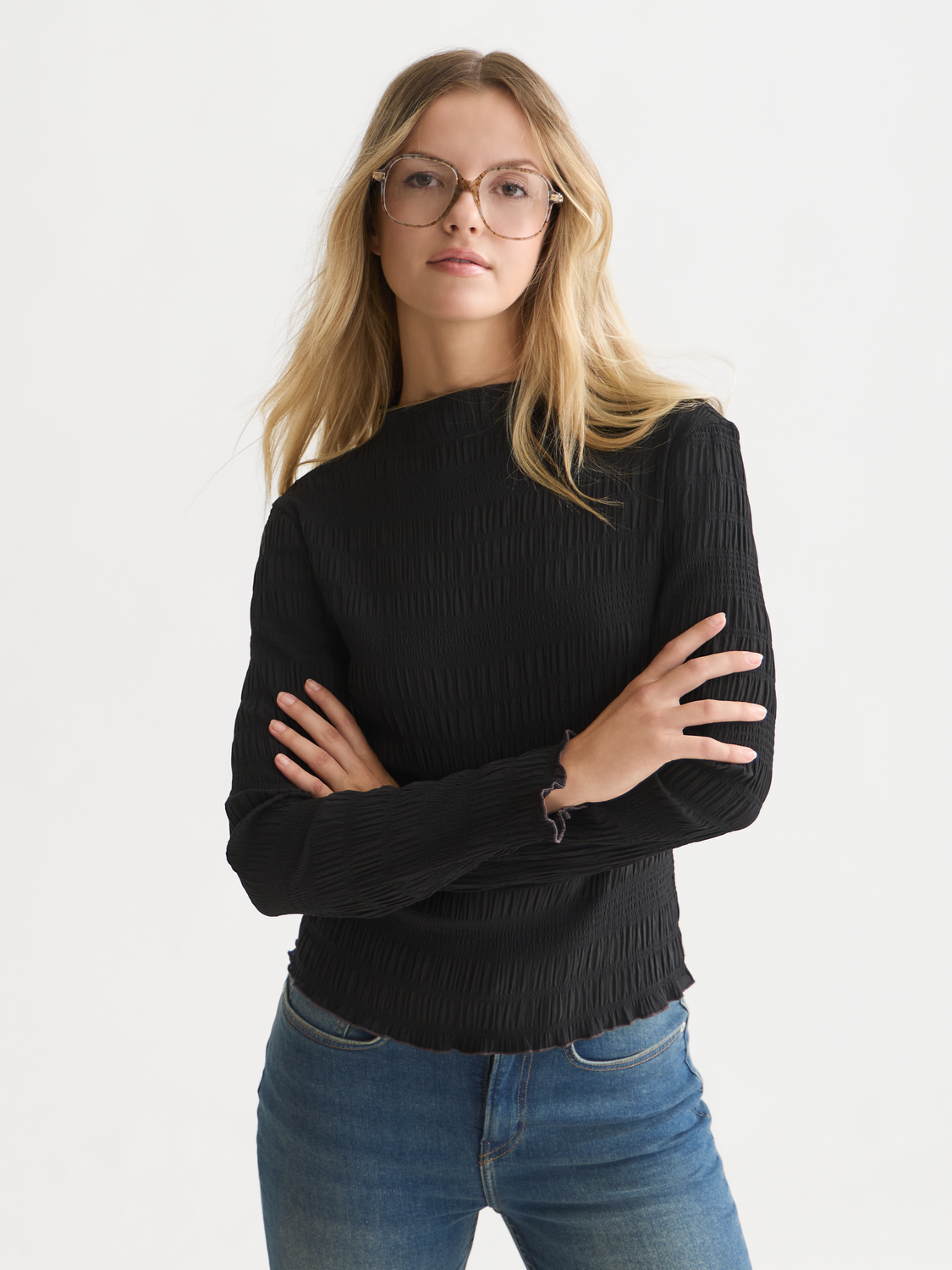 Smocked Long-Sleeve Top