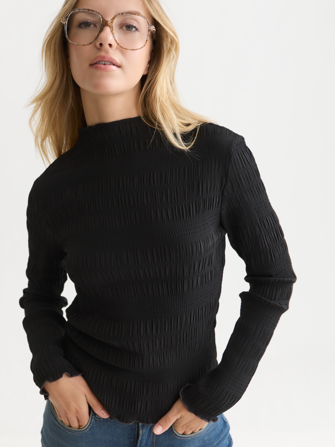 Smocked Long-Sleeve Top
