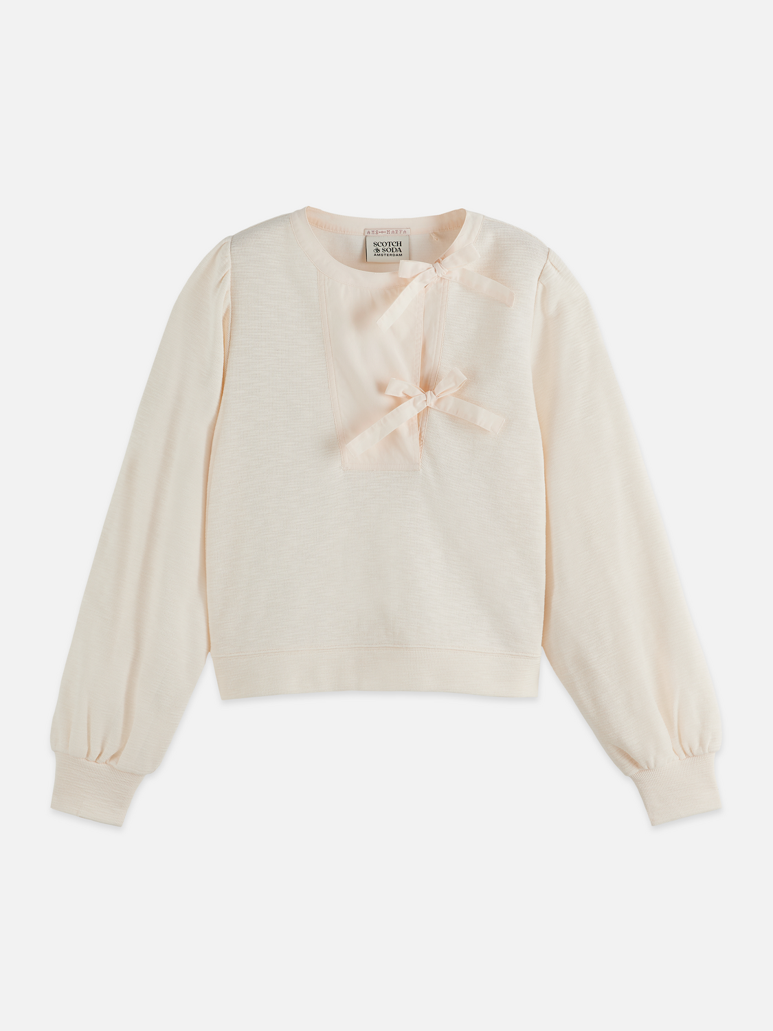 Open Neck Sweatshirt With Woven Front Placket