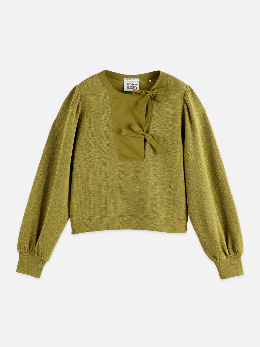 Sweat-shirt à encolure ouverte avec patte de boutonnage tissée sur le devant