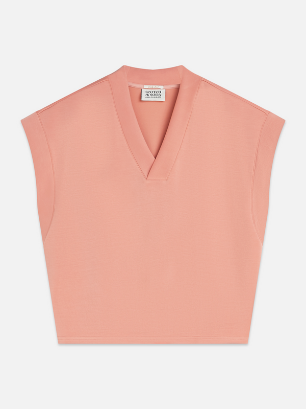 Tencel V-Ausschnitt Kurzarm-Sweatshirt