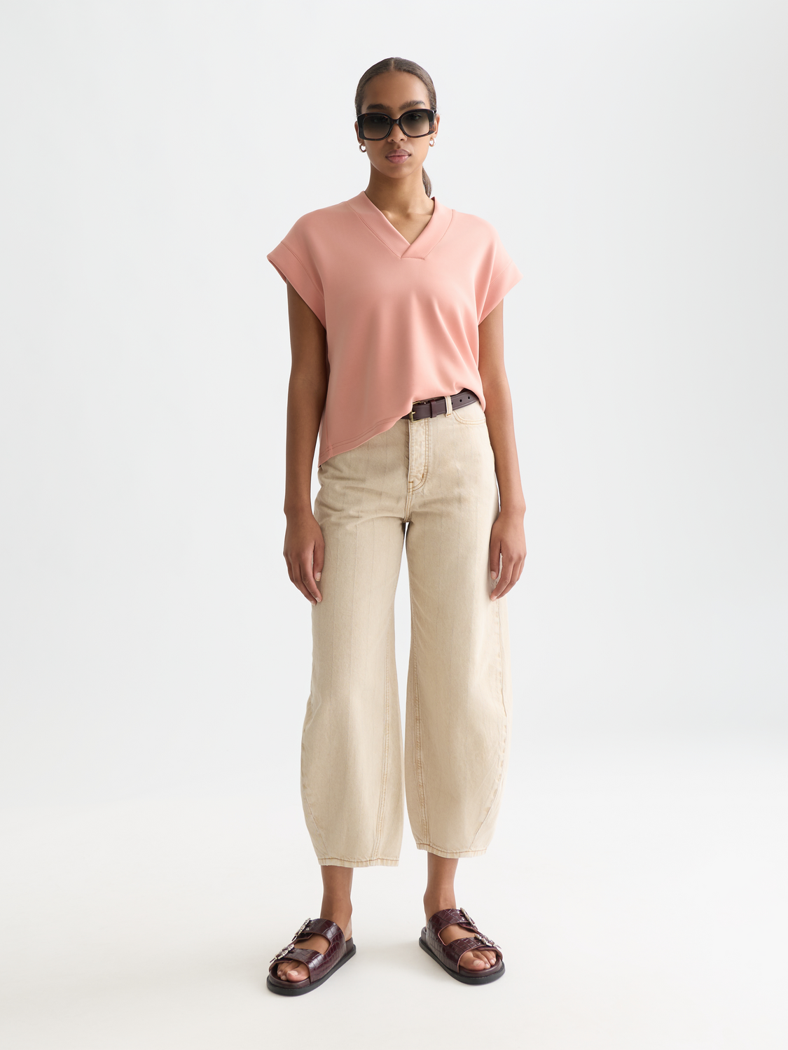 Tencel V-Neck Short-Sleeved Sweatshirt