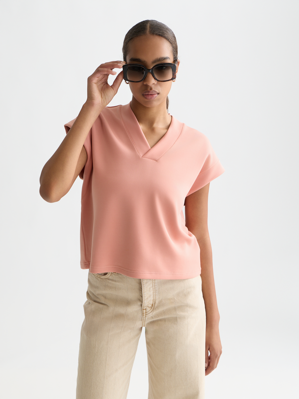 Tencel V-Ausschnitt Kurzarm-Sweatshirt