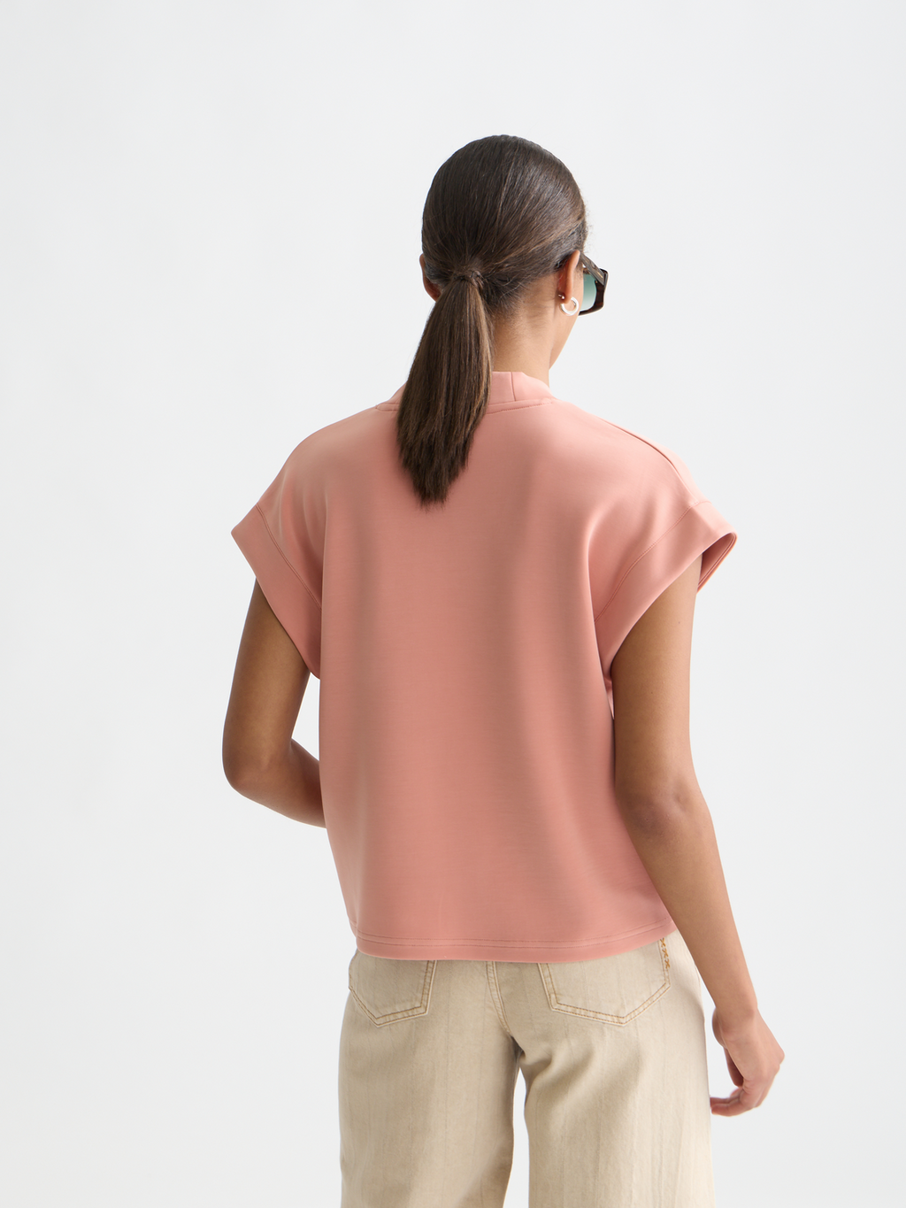 Tencel V-Neck Short-Sleeved Sweatshirt