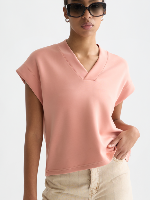 Tencel V-Ausschnitt Kurzarm-Sweatshirt