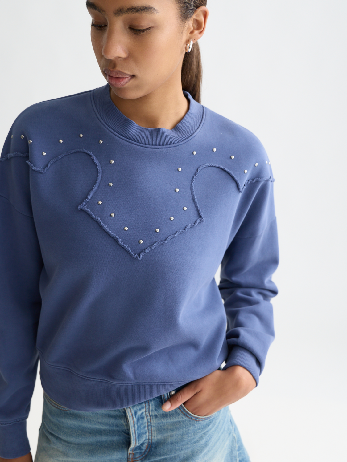 Studded Western Relaxed-Fit Sweatshirt