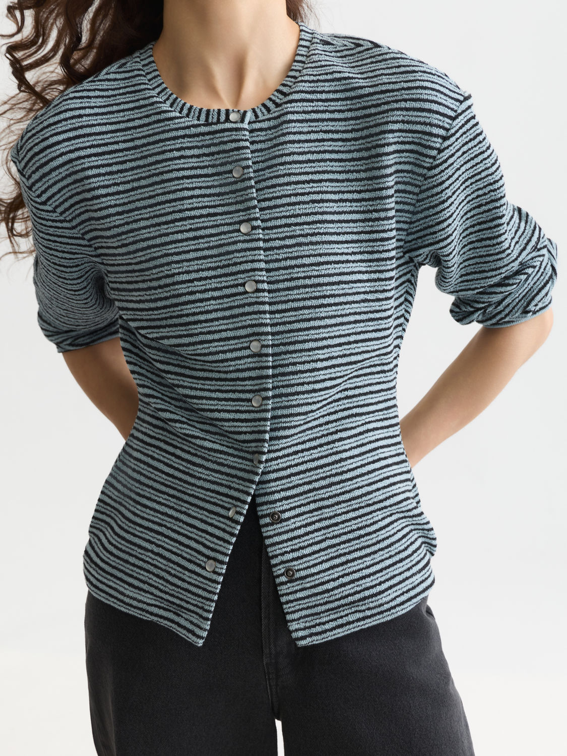 Stripe Button Down Sweatshirt