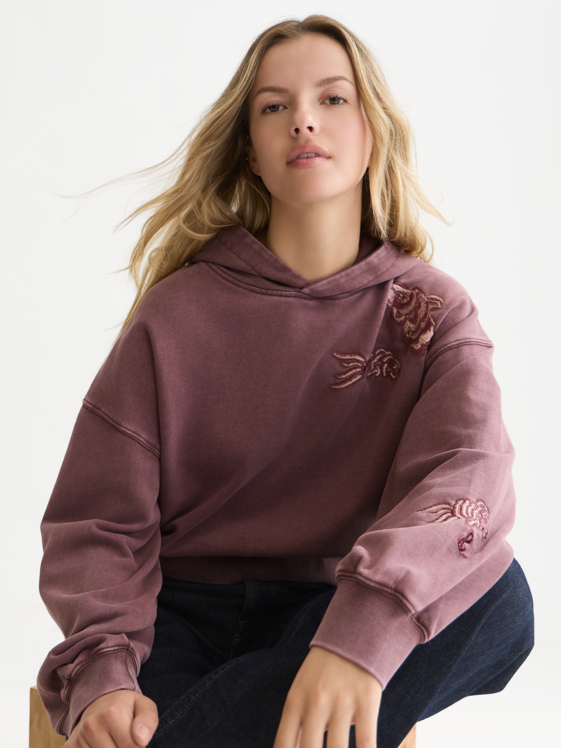 Sweat à capuche coupe décontractée brodé et délavé