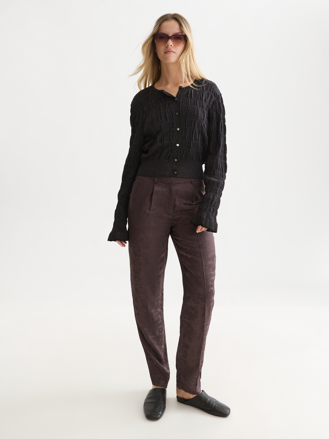 Viscose-Blend Smock Stitch Cardigan