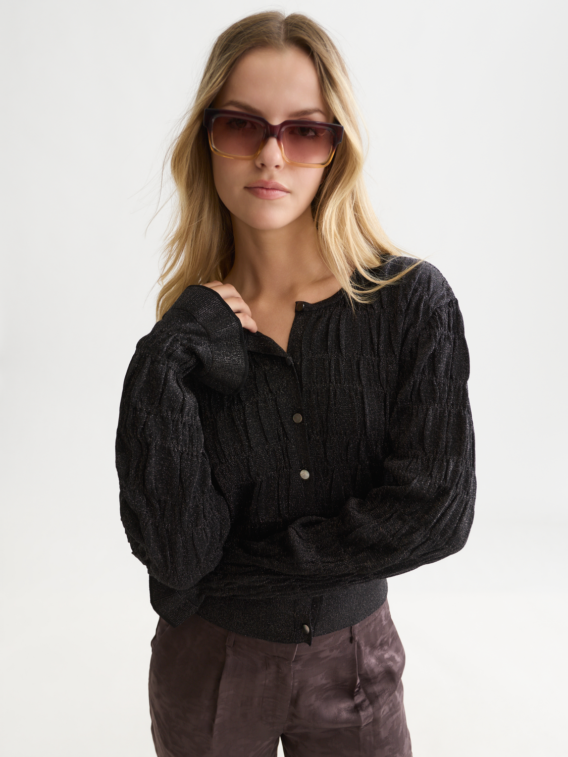 Viscose-Blend Smock Stitch Cardigan