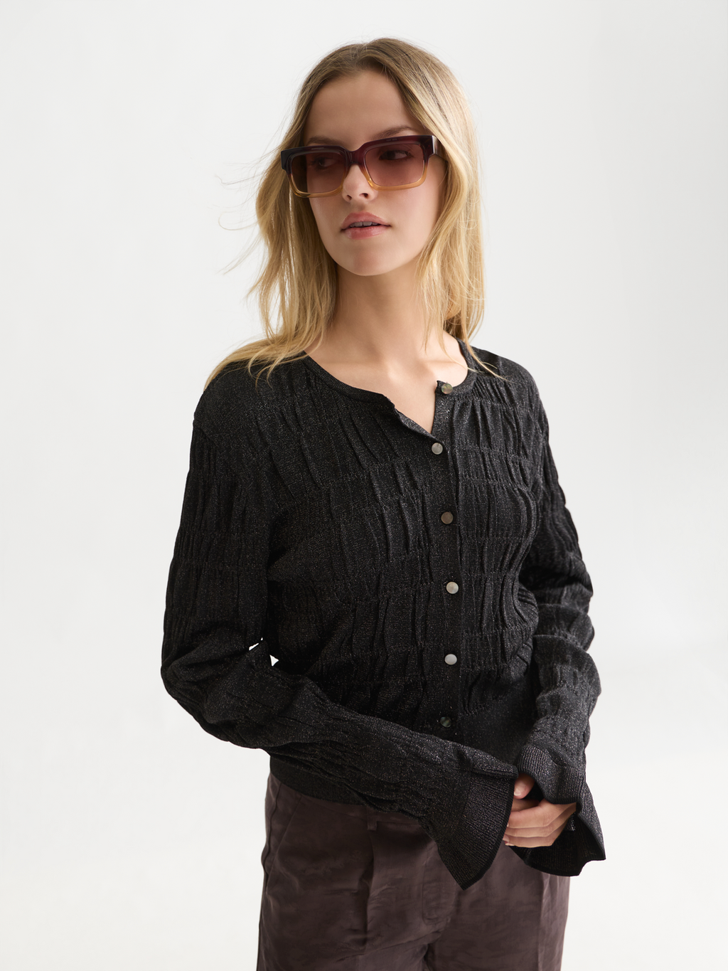 Viscose-Blend Smock Stitch Cardigan