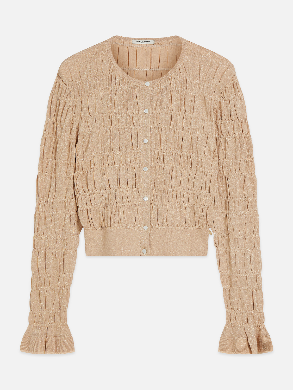 Smock Stitch Crew Neck Cardigan