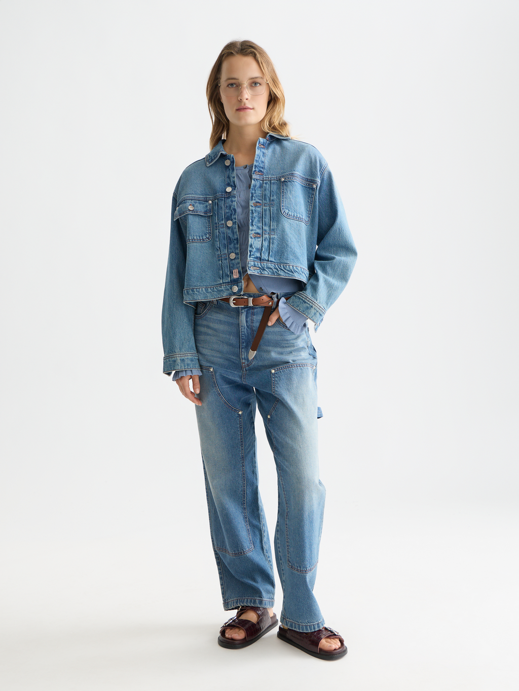 Pleat Front Denim Trucker Jacket