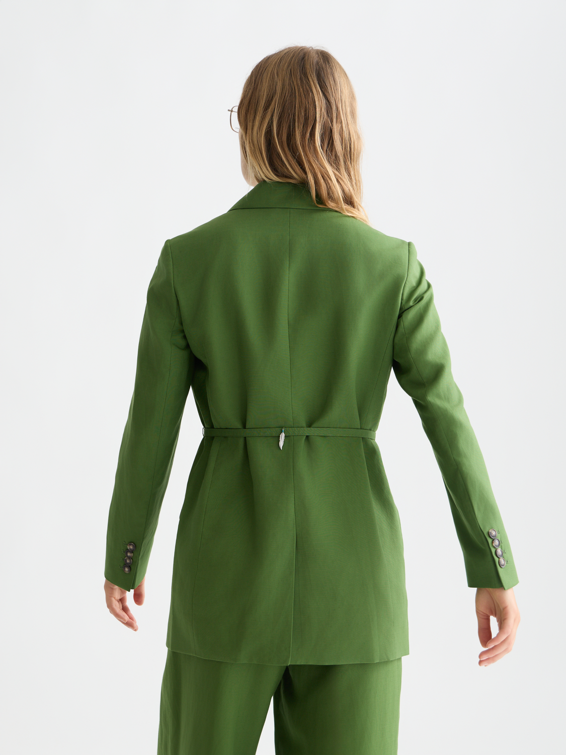 Linen Blend Blazer With Charm Belt
