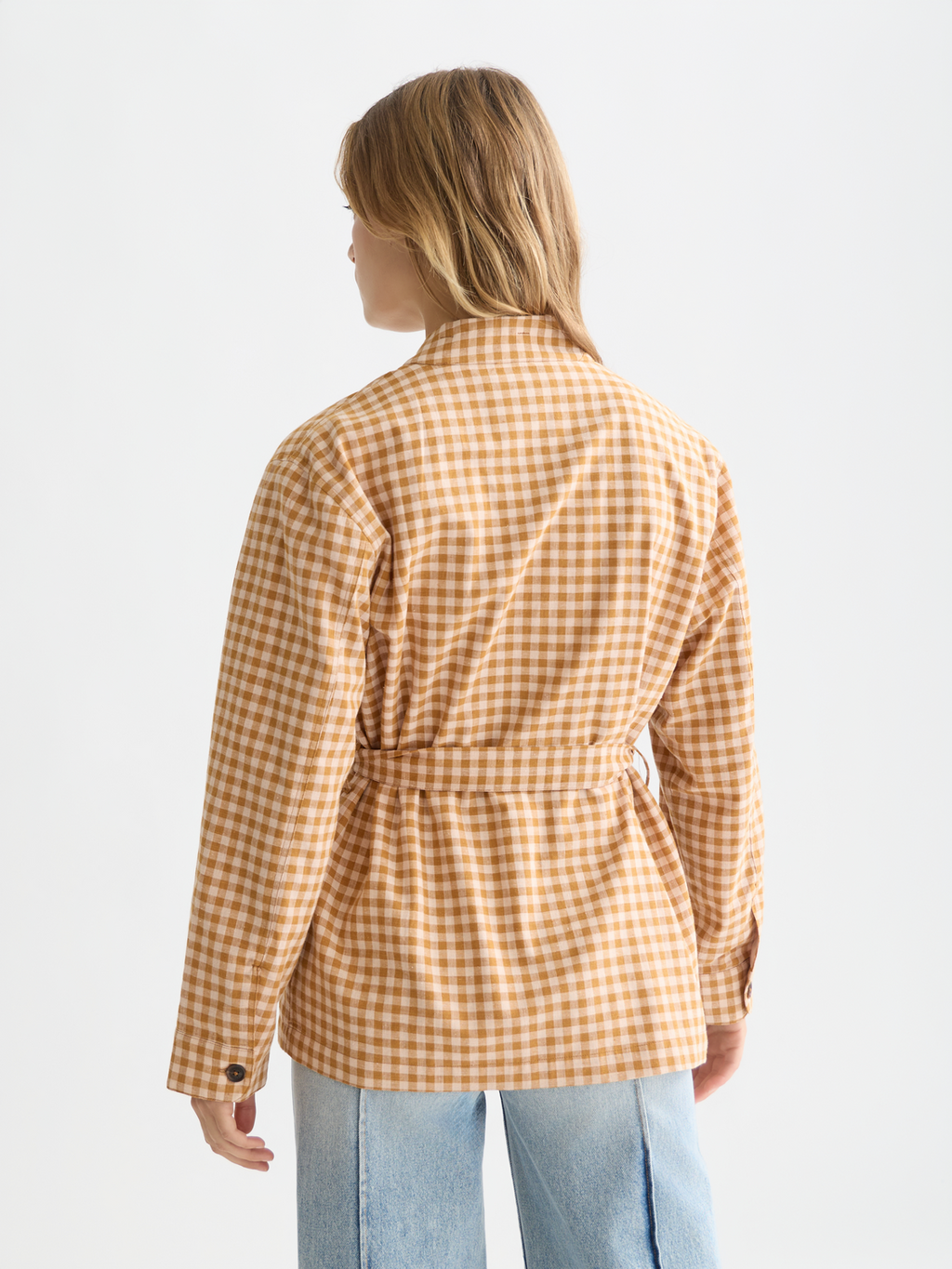 Linen Blend Gingham Belted Blazer
