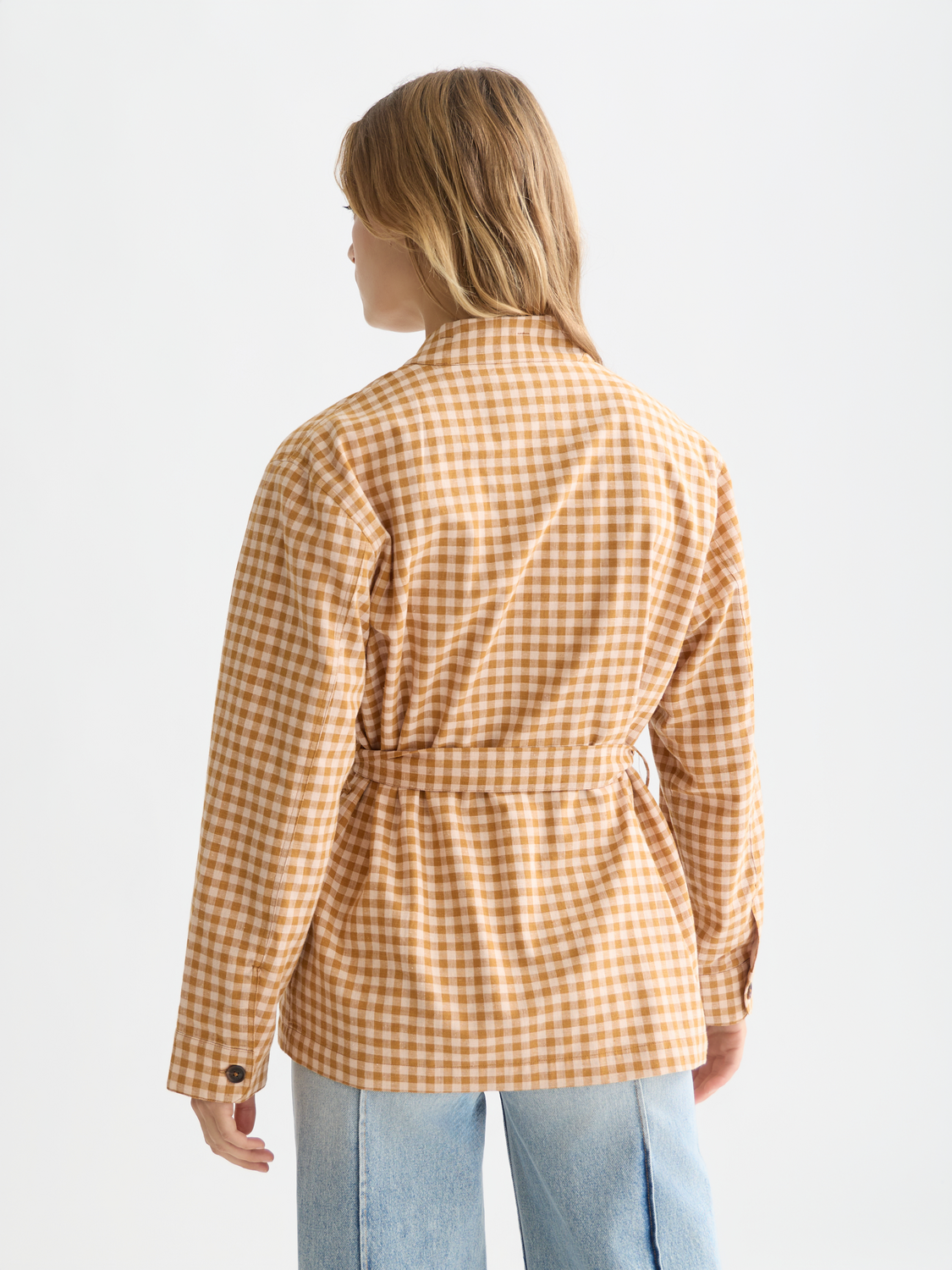 Linen Blend Gingham Belted Blazer