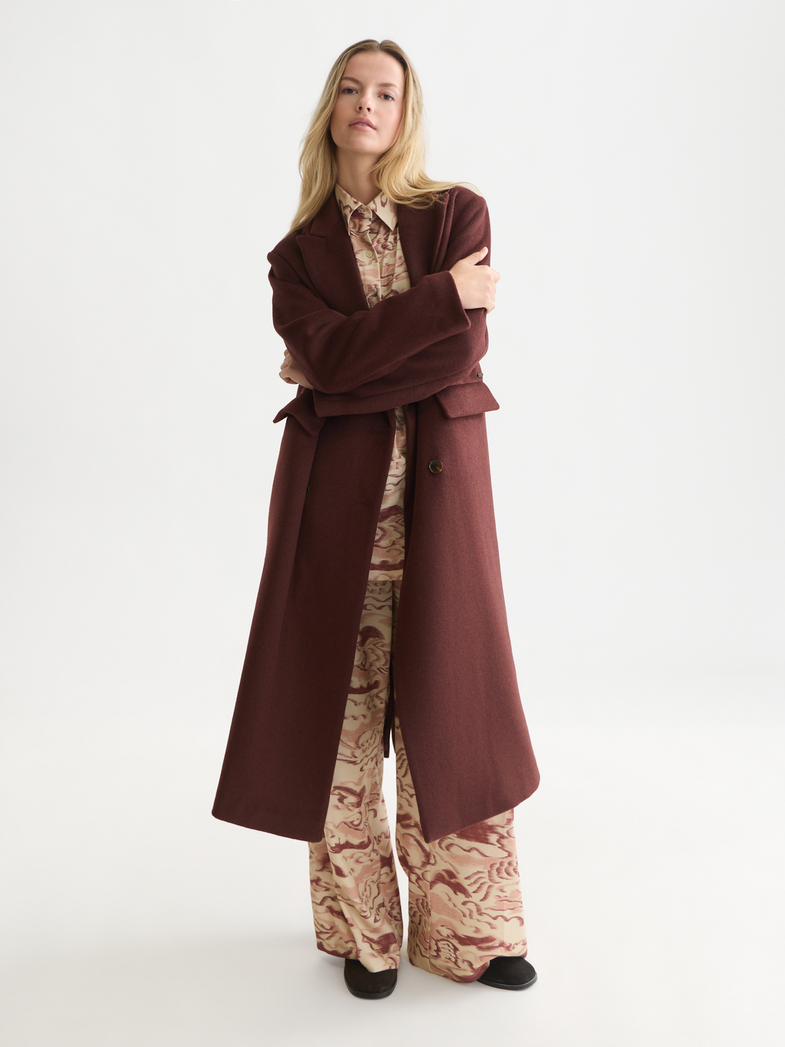 Double Breasted Wool Blend Long Coat