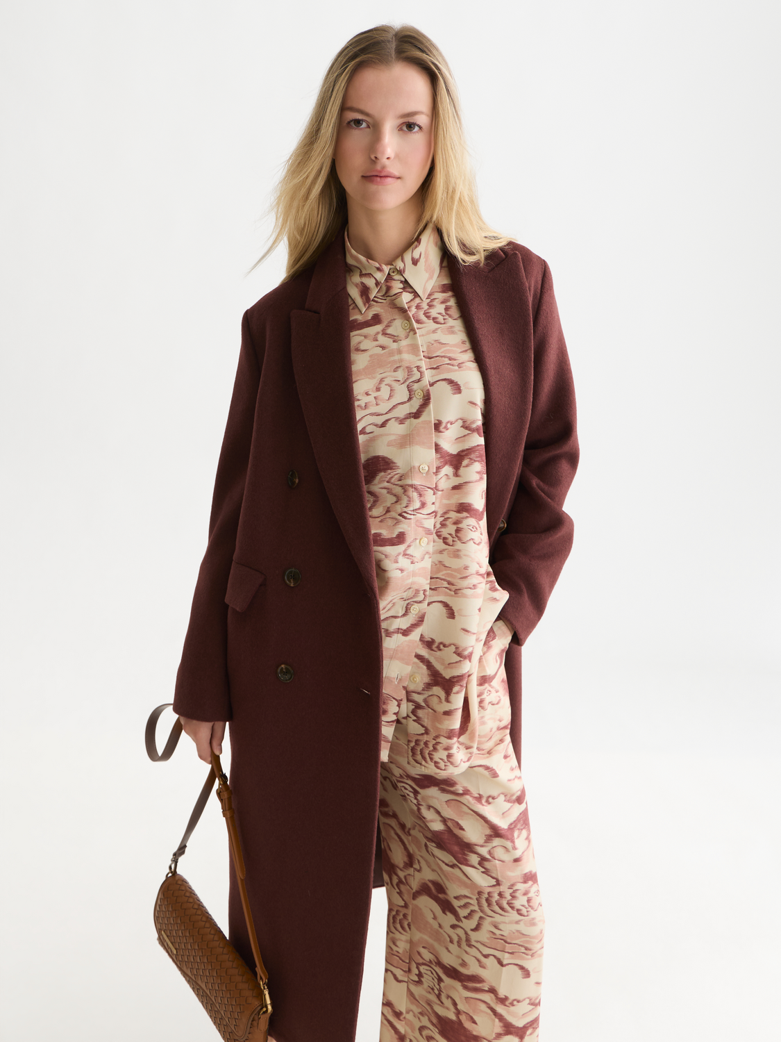 Double Breasted Wool Blend Long Coat
