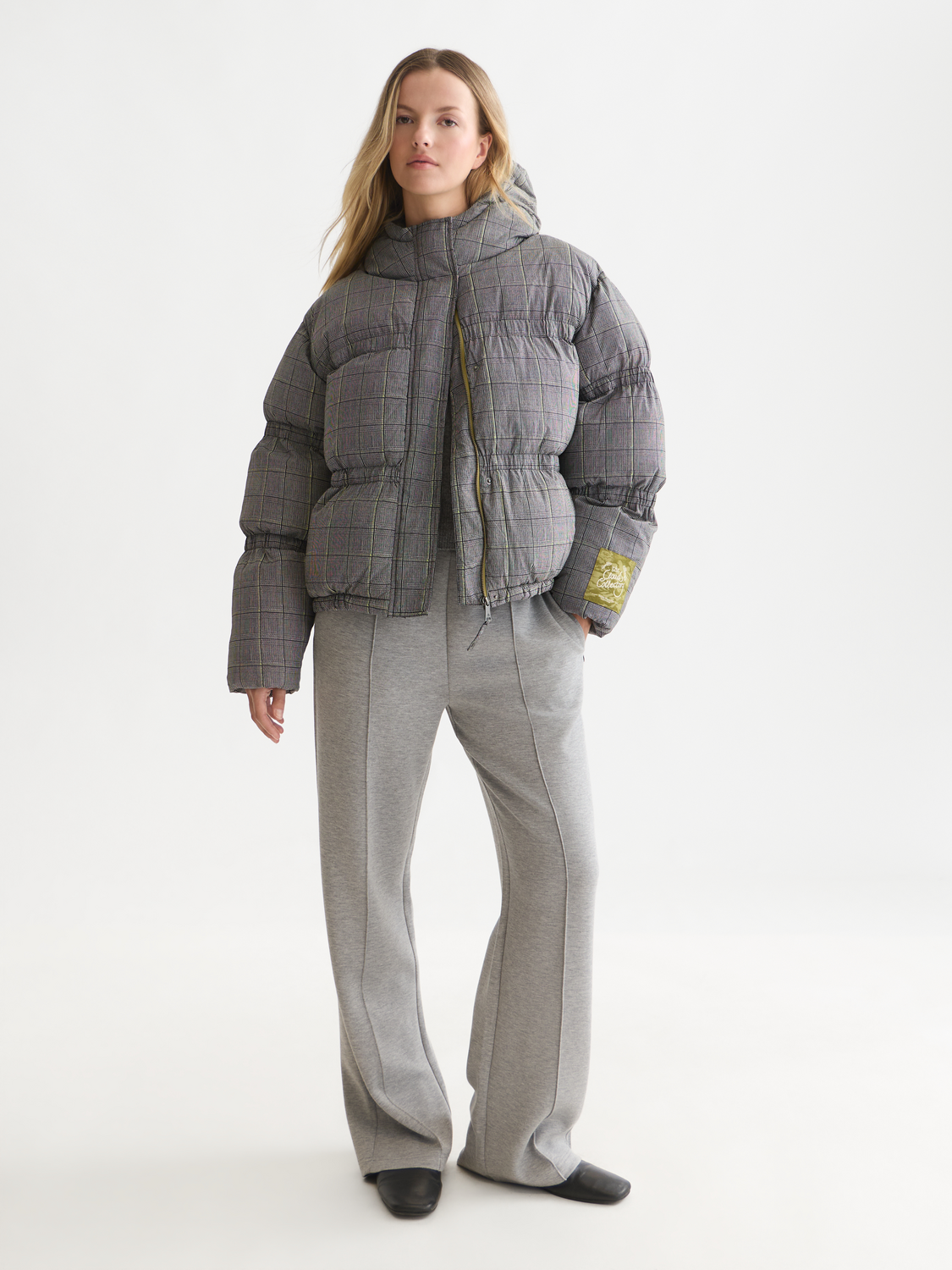 Printed Check Short Puffer