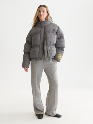Printed Check Short Puffer