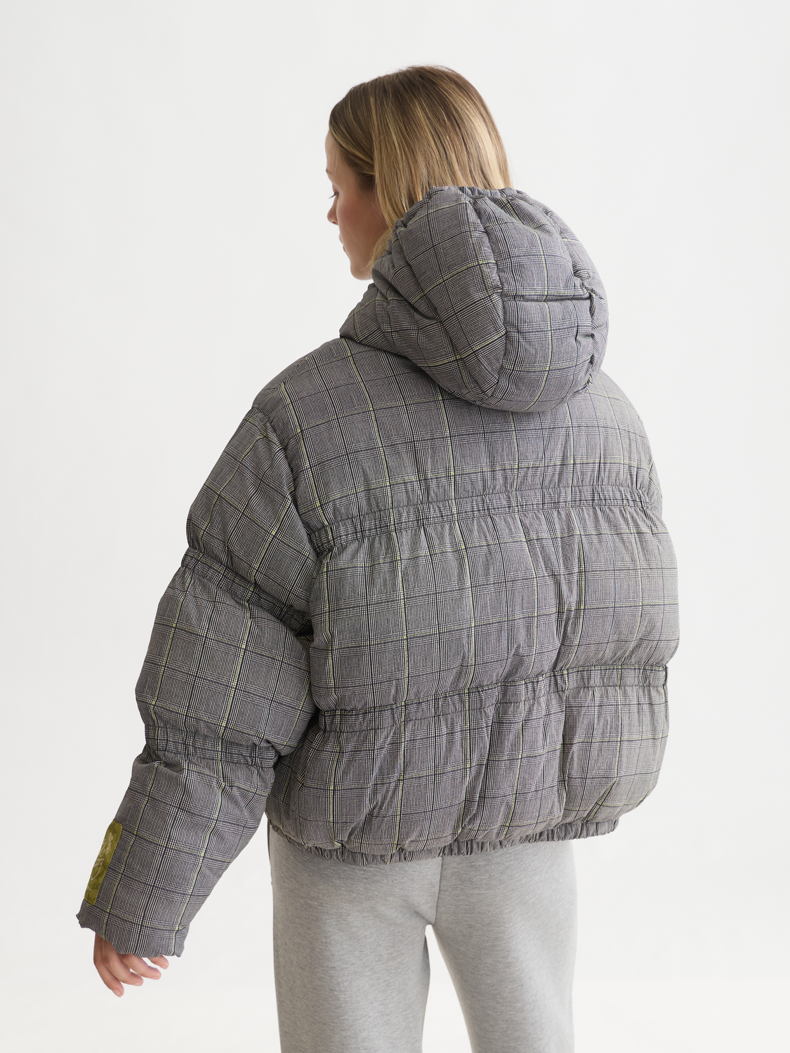 Printed Check Short Puffer