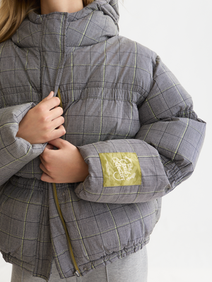 Printed Check Short Puffer