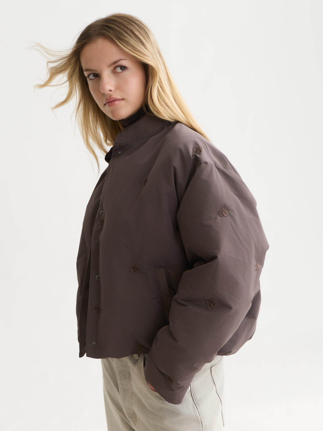 Embroidered Short Puffer Jacket