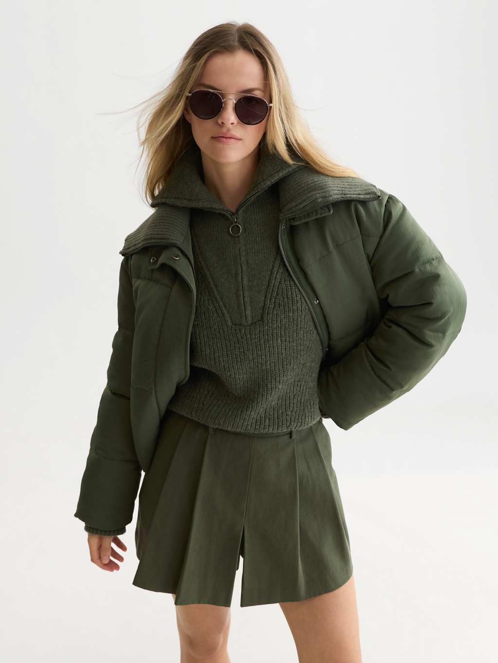 Rib Collar Short Puffer