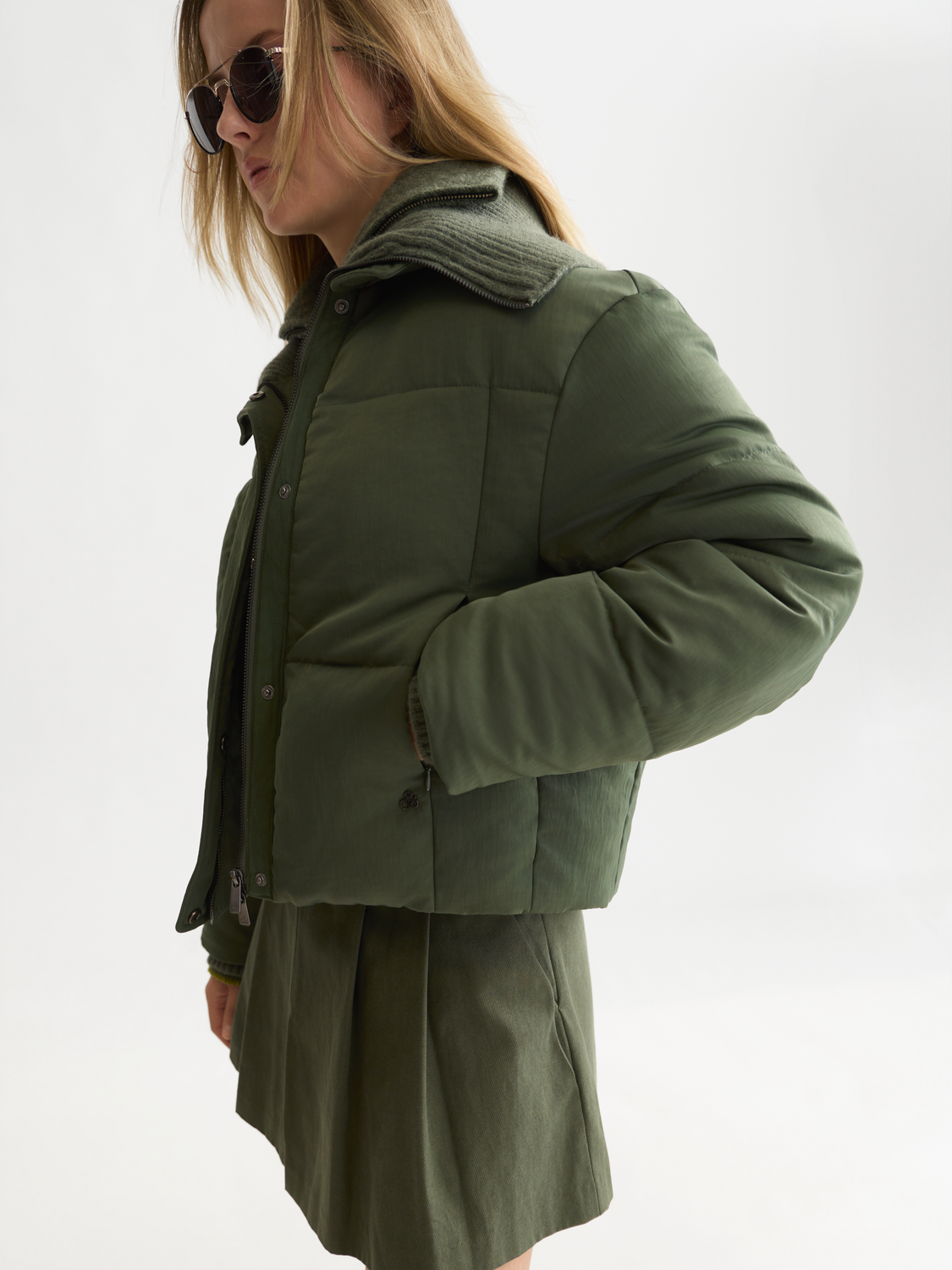 Rib Collar Short Puffer
