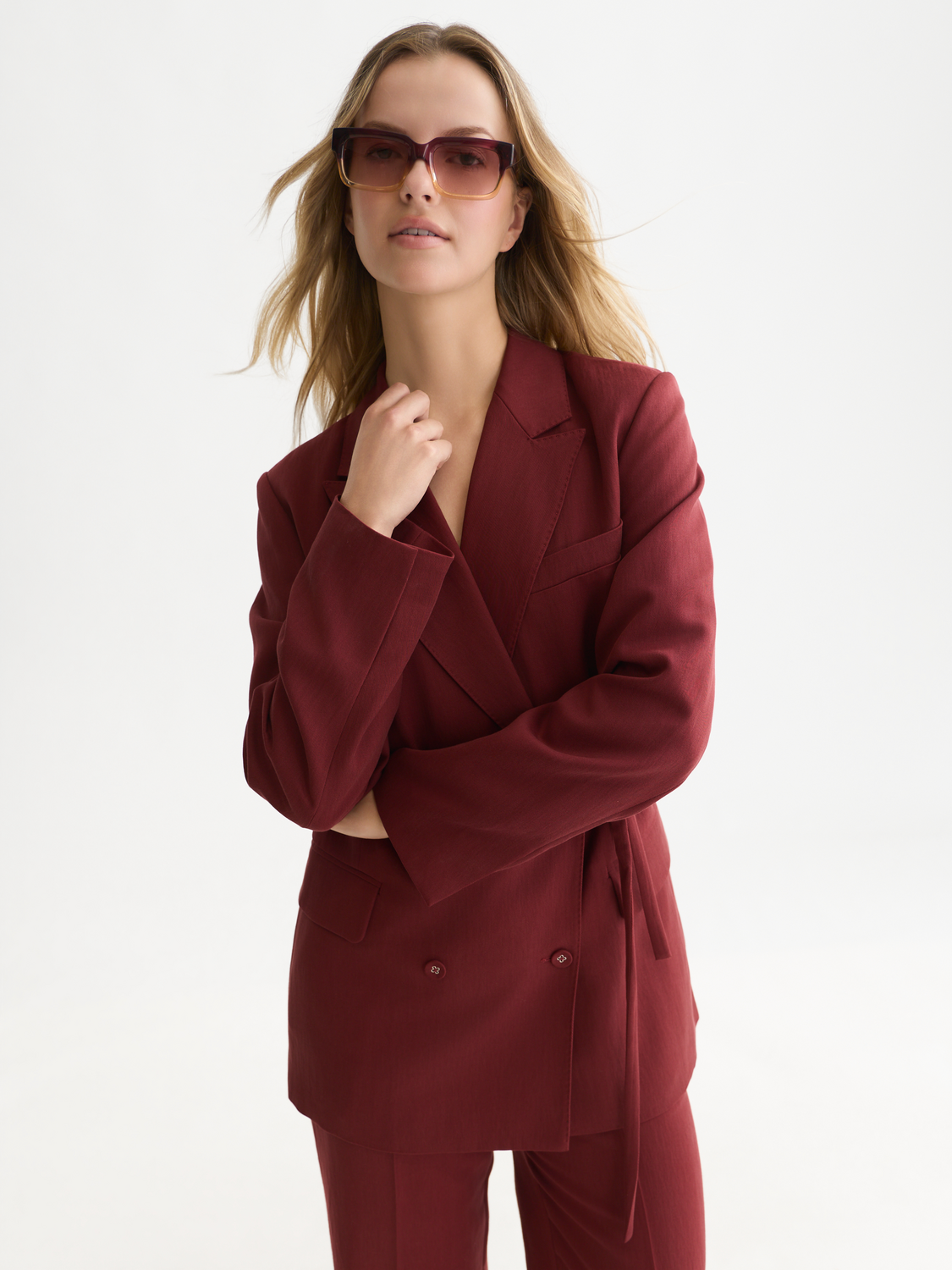 Lyocell Blend Double Breasted Blazer