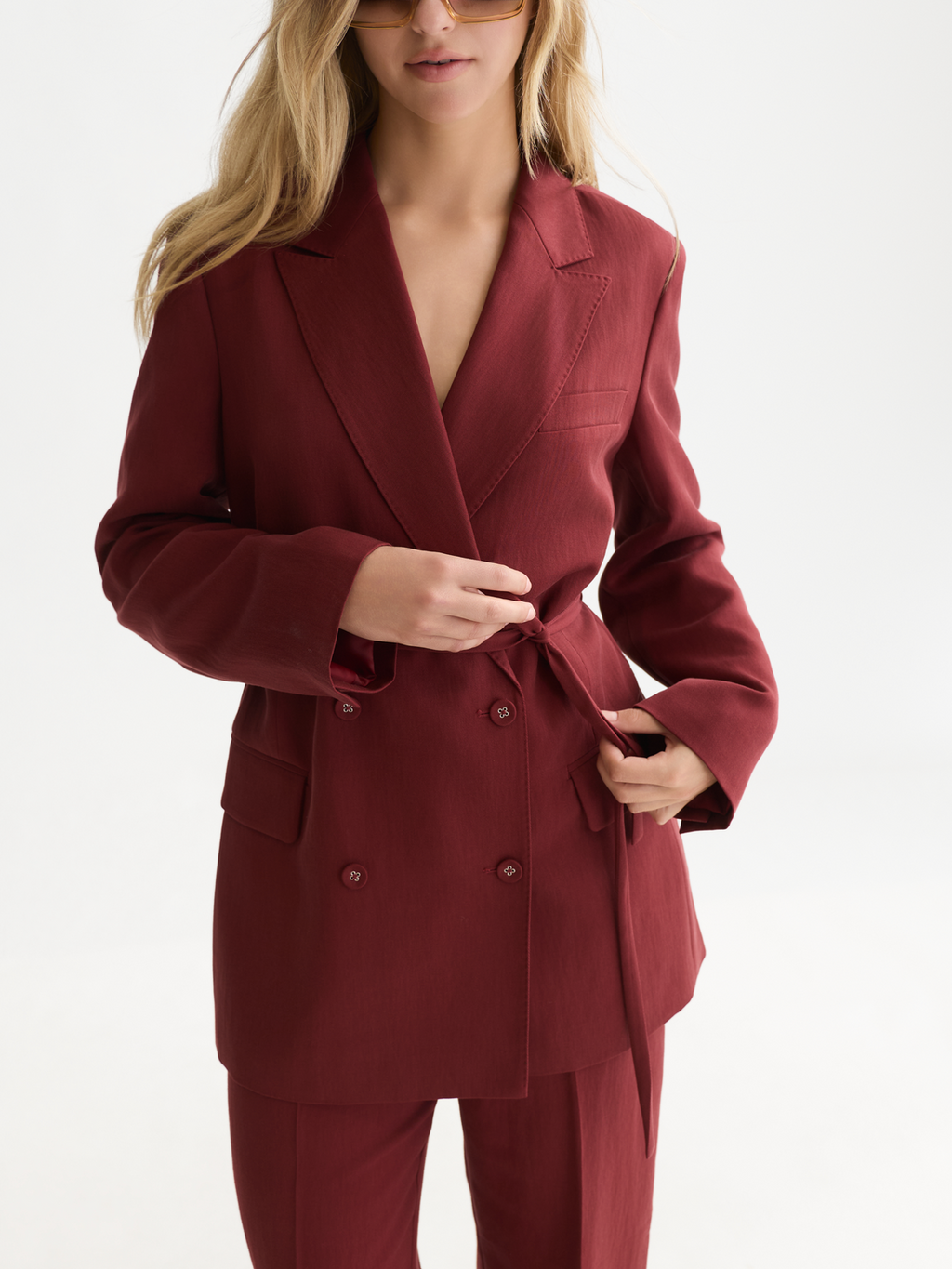 Lyocell Blend Double Breasted Blazer