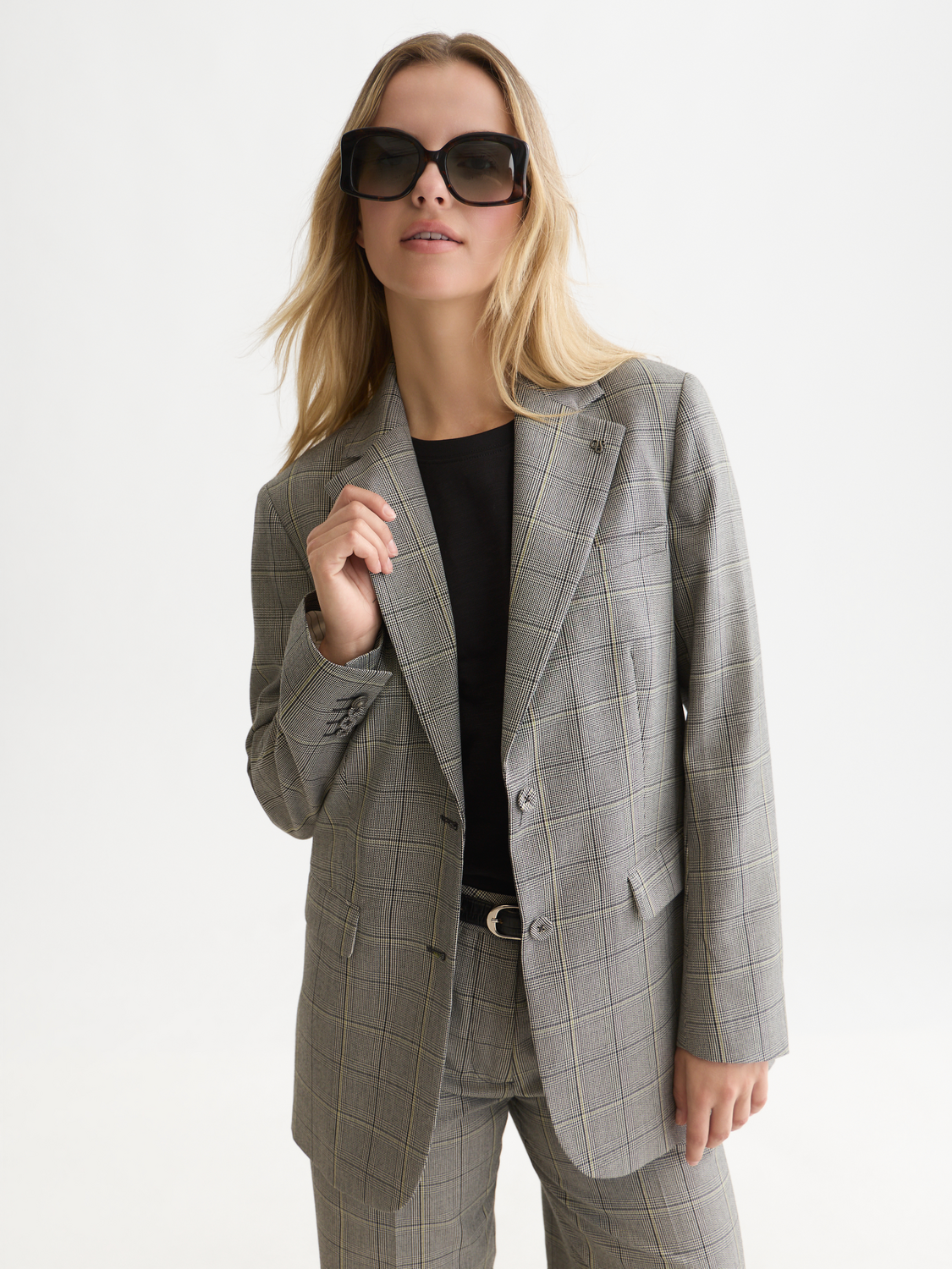 Checked Oversized Single Breasted Blazer
