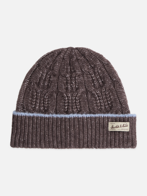 Cable-Stitch Wool-Blend Knit Beanie