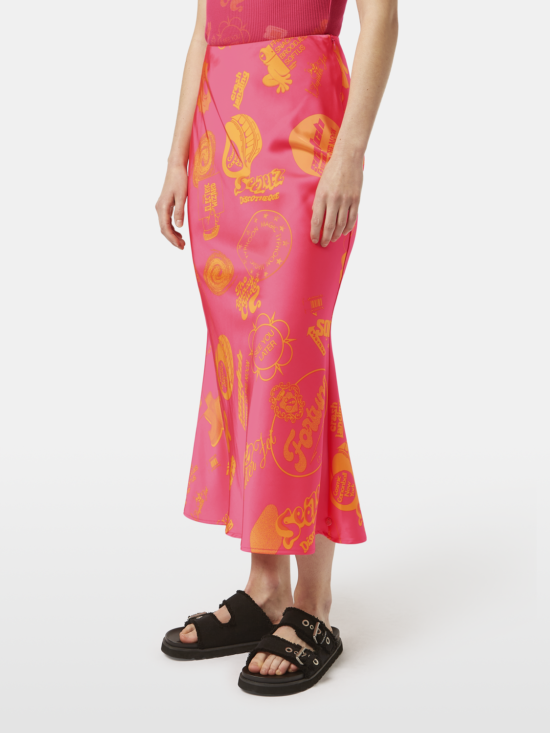 Satin Printed Midi Skirt