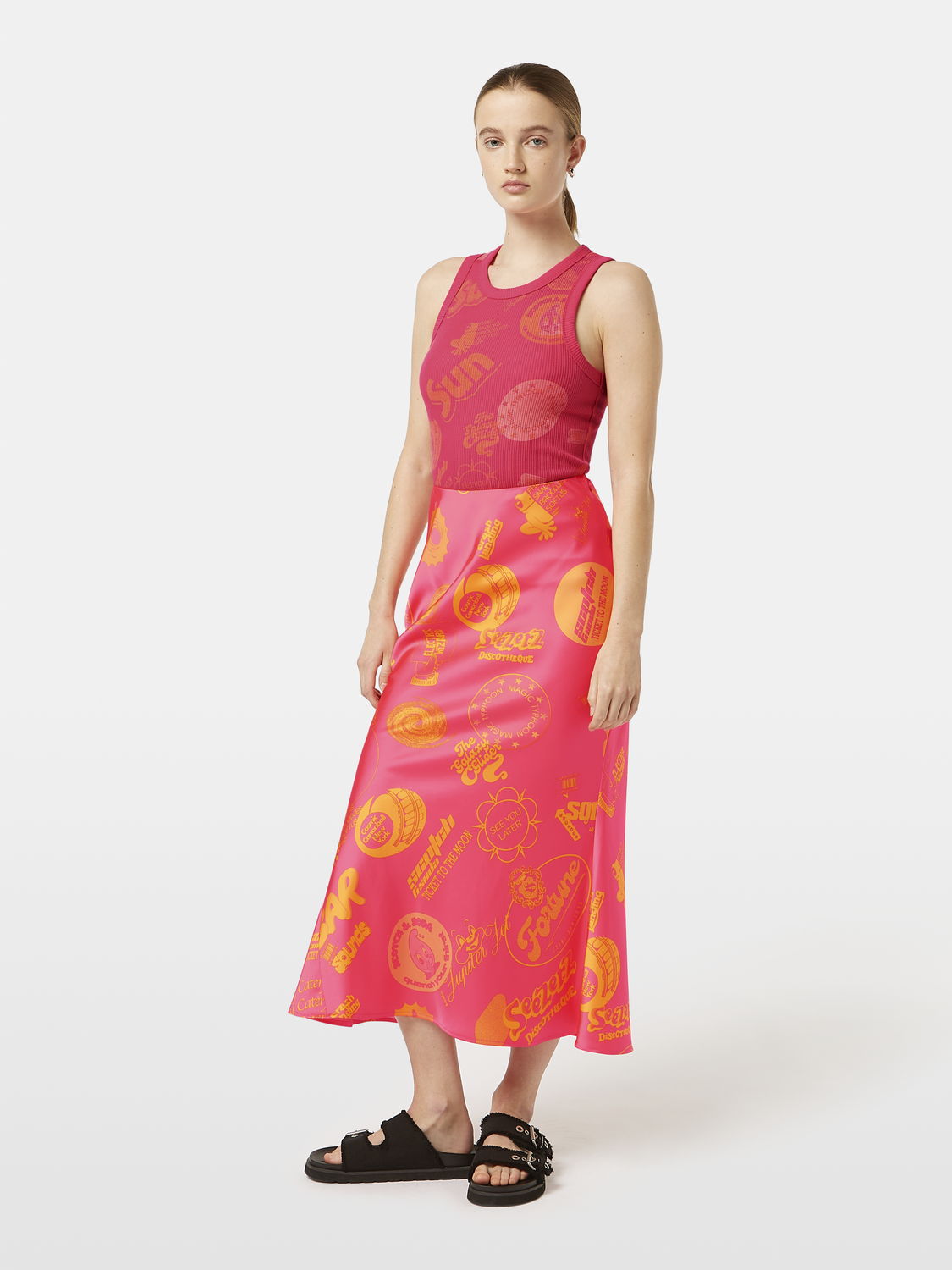 Satin Printed Midi Skirt