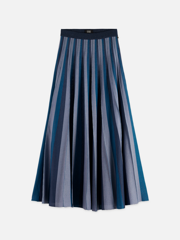 Pleated Stripe Knitted Midi Skirt