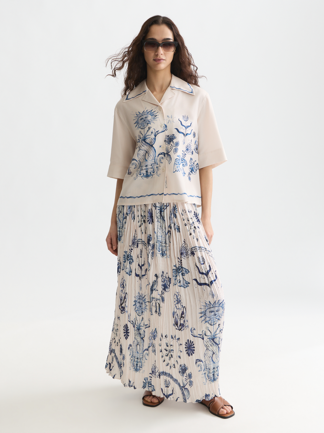 Scotch & Soda x Royal Delft Printed Micro Pleat Ankle Length Skirt